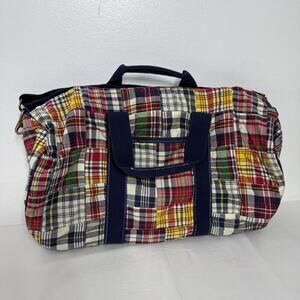 Madras Patchwork Duffel Bag Weekender Tote Travel Bag One Size Navy Handles